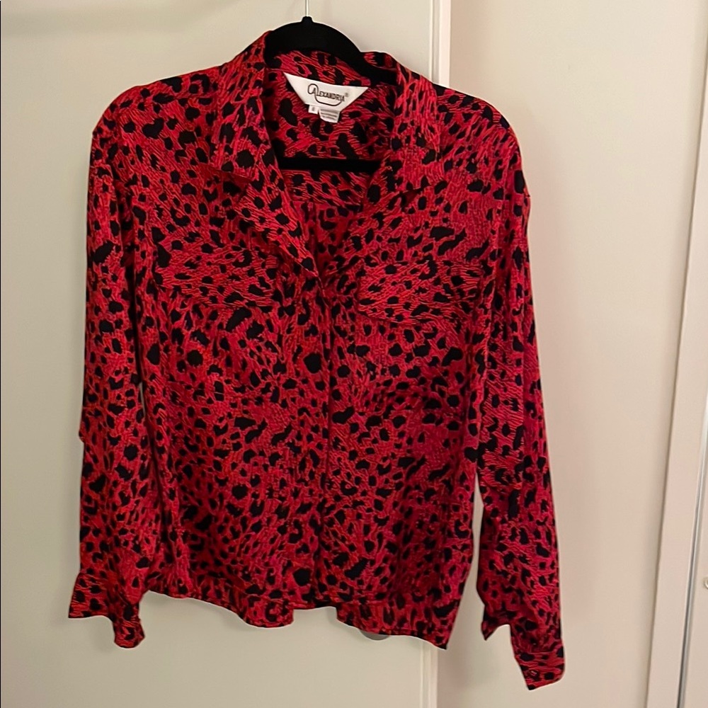 Vintage Red and Black Notched Collar Button Down Shirt